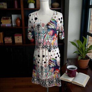 TANGO MANGO Multicolor Butterfly Short Sleeve Dress Size XS/S